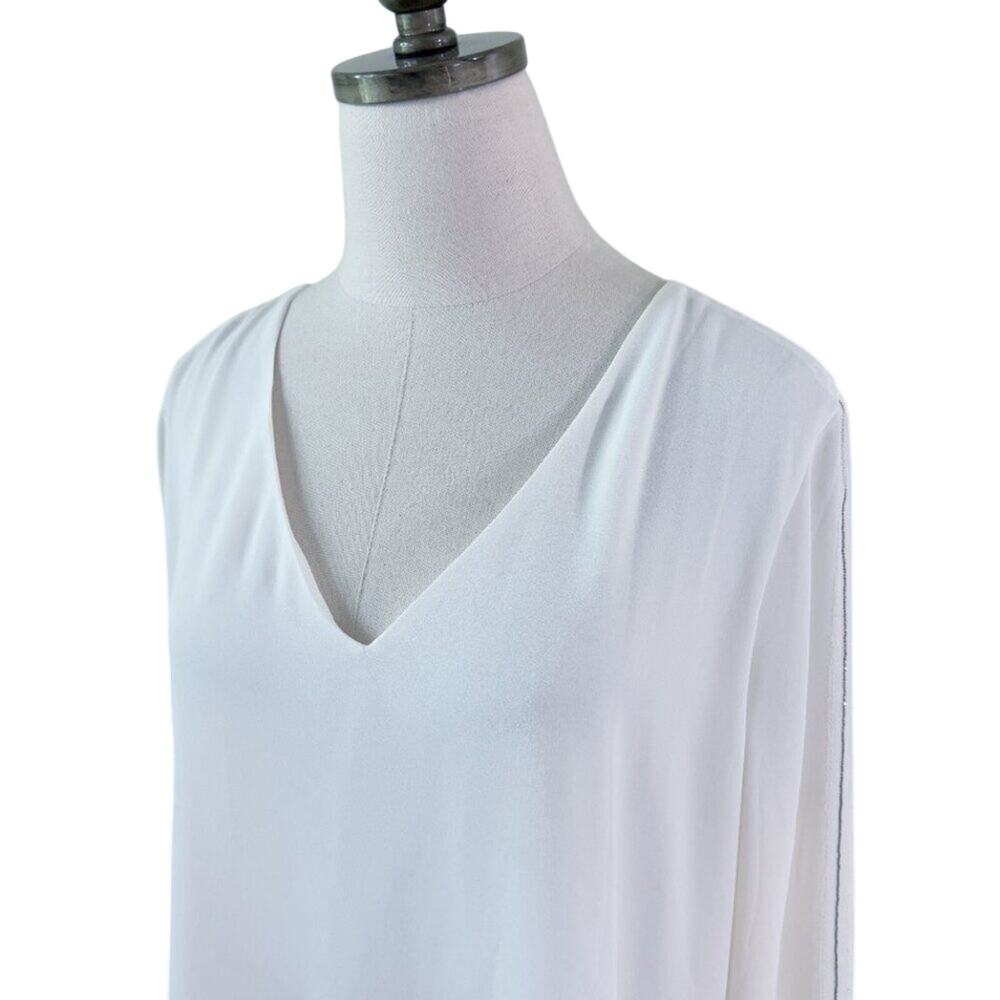 NWT WHBM Cream Long Sleeve Blouse Size Large V-Neck Button Detail 100% Polyester - Picture 3 of 10